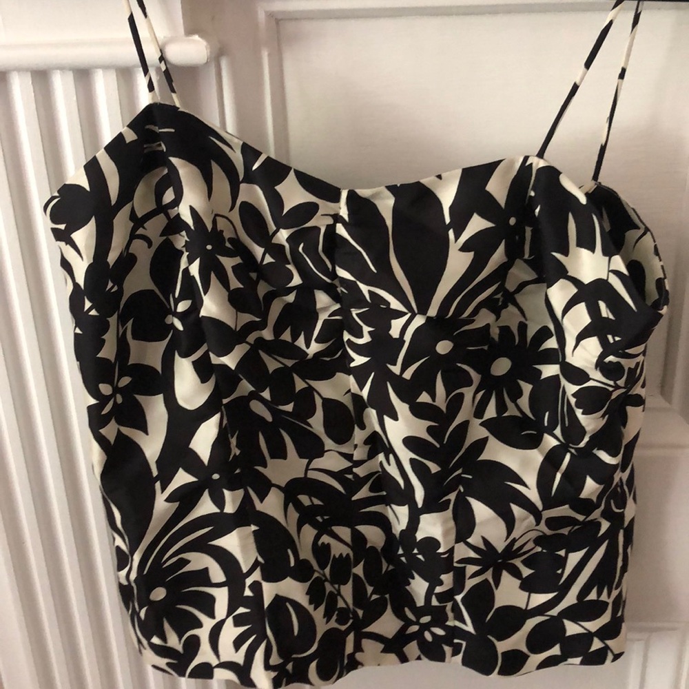 Silk black and ivory floral print cami